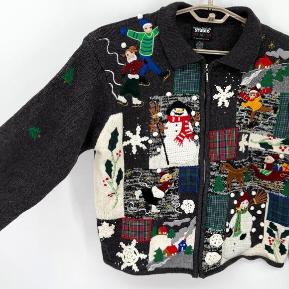 Designers Studio Vintage Winter Wonderland Holiday Cardigan Sweater Size XL - Picture 3 of 7